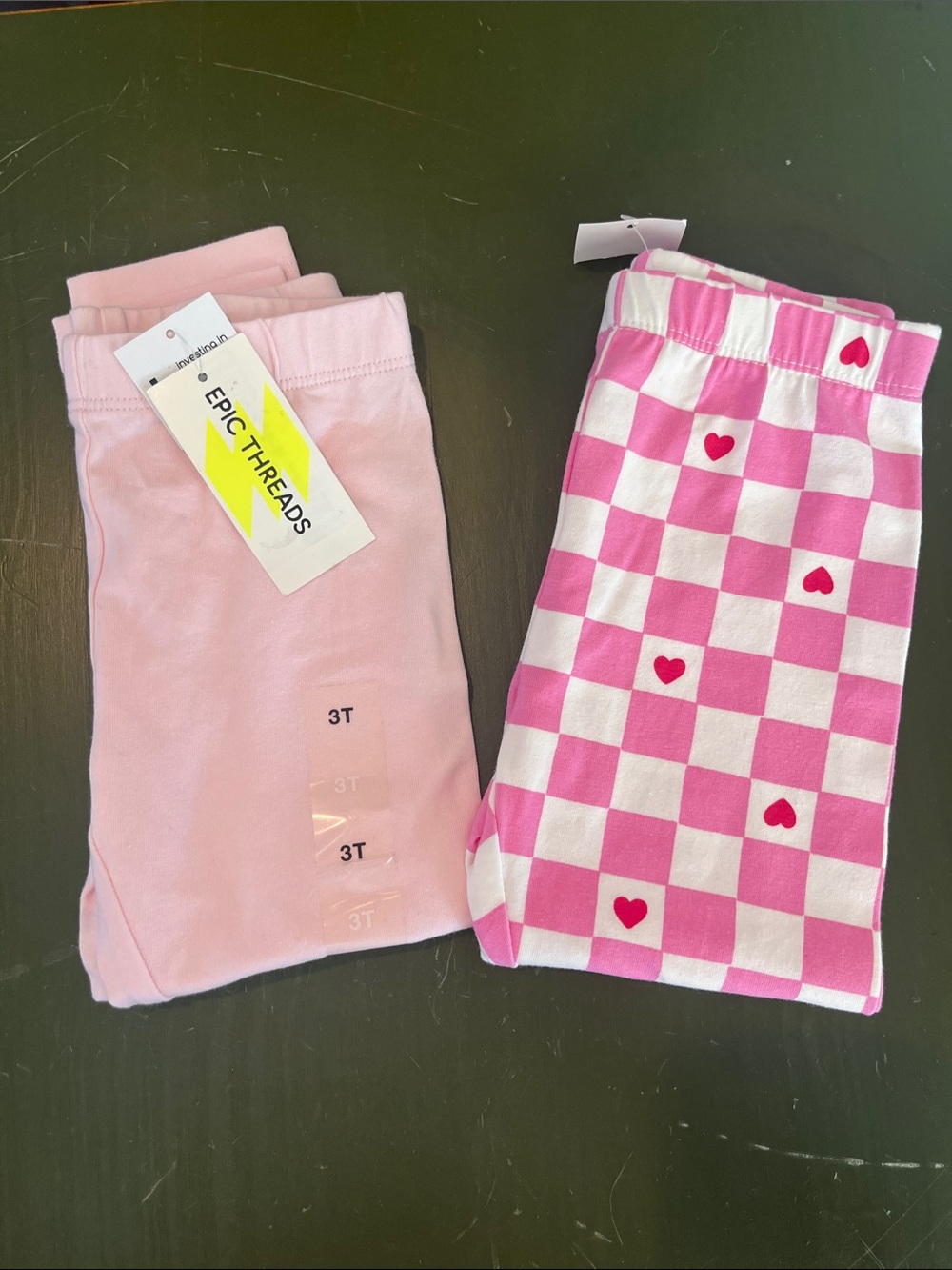Epic Threads Light Pink Solid & Hot Pink Heart Checker Leggings